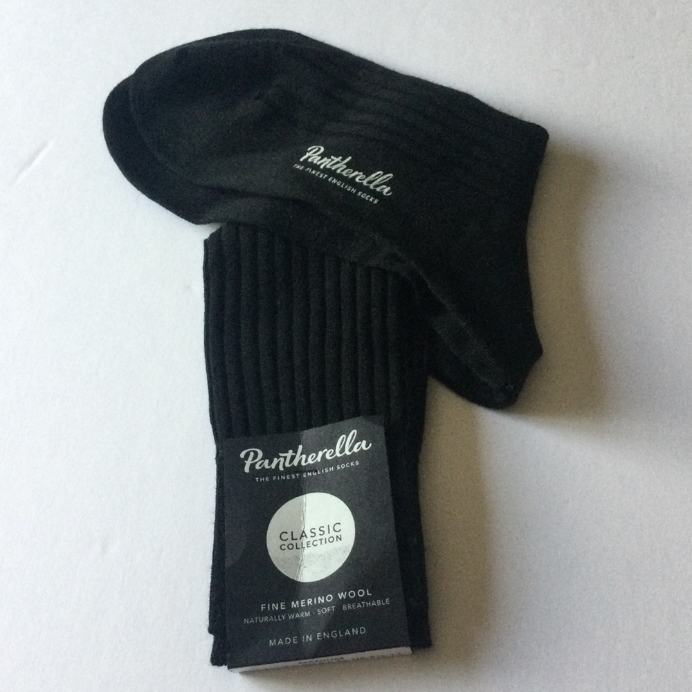 PANTHERELLA LABURNUM MENS FINE WOOL SOCKS IN BLACK SIZE LARGE NWT